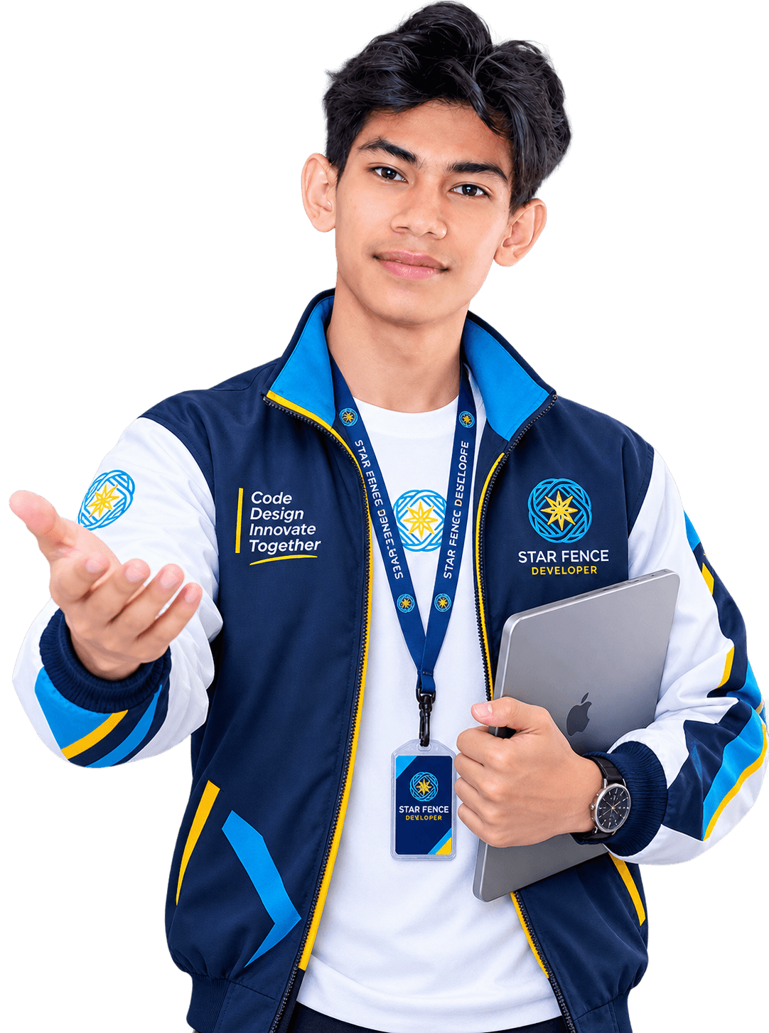 Maskot resmi Star Fence Developer menyambut pengunjung website dengan pose ramah